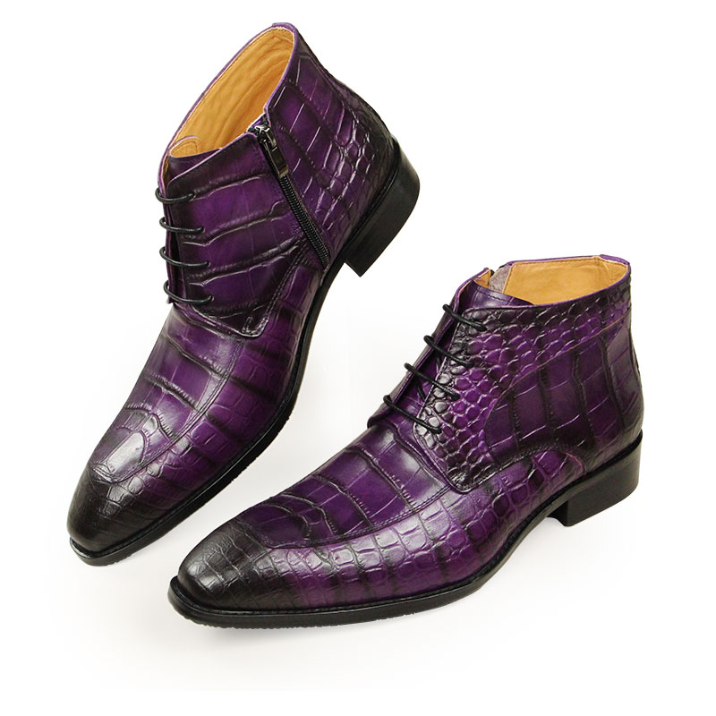 Men Formal Wear With Boots - 순수 소가죽 가죽 스킨 프린트 레이스업