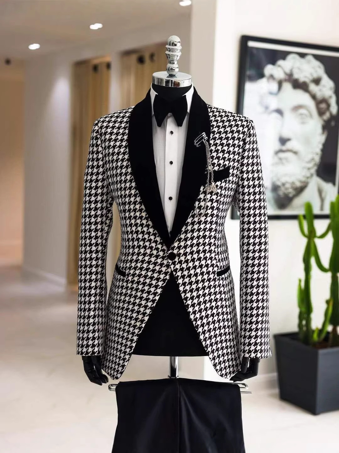 Men Formal Wear Clothes - 우아한 하운드투스 체크무늬 남성 맞춤 정장