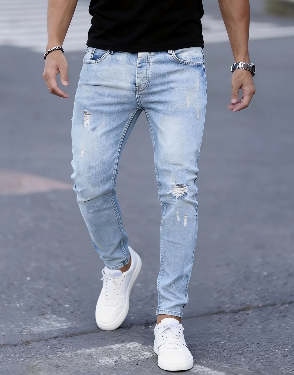 Men Formal Wear With Jeans - 남성용 슬림핏 스트레치 립드 진 -