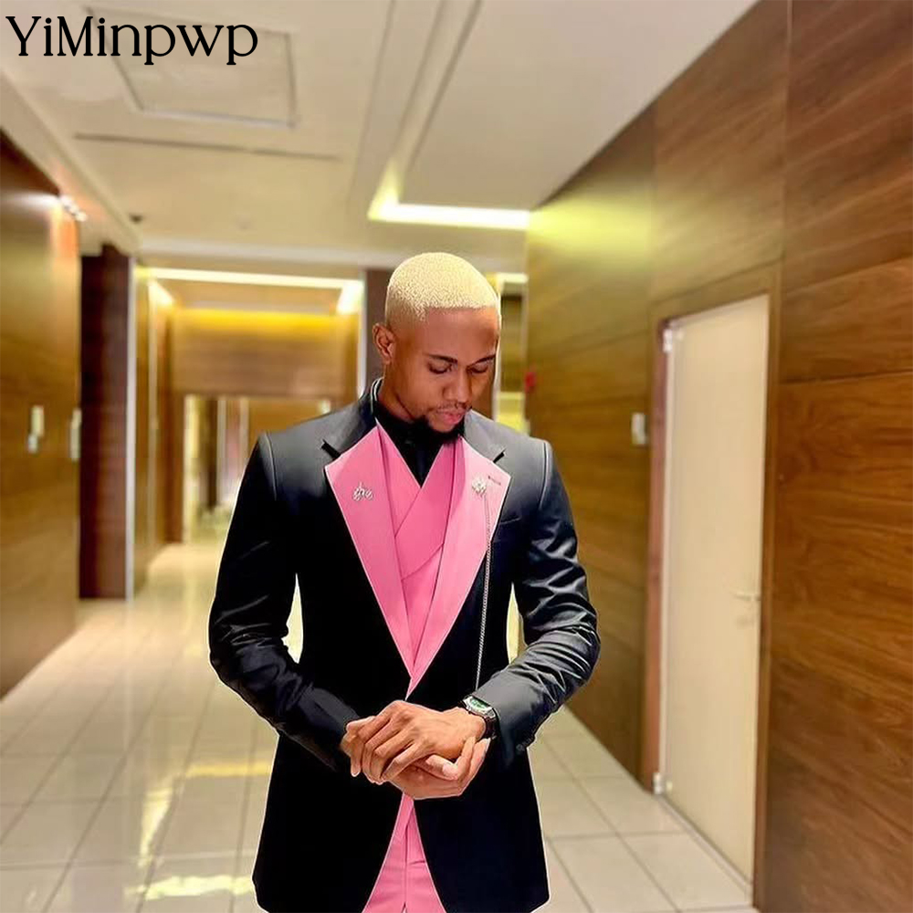 Men Formal Wear Clothes - YiMinpwp 멋진 핑크 남성 정장 단색