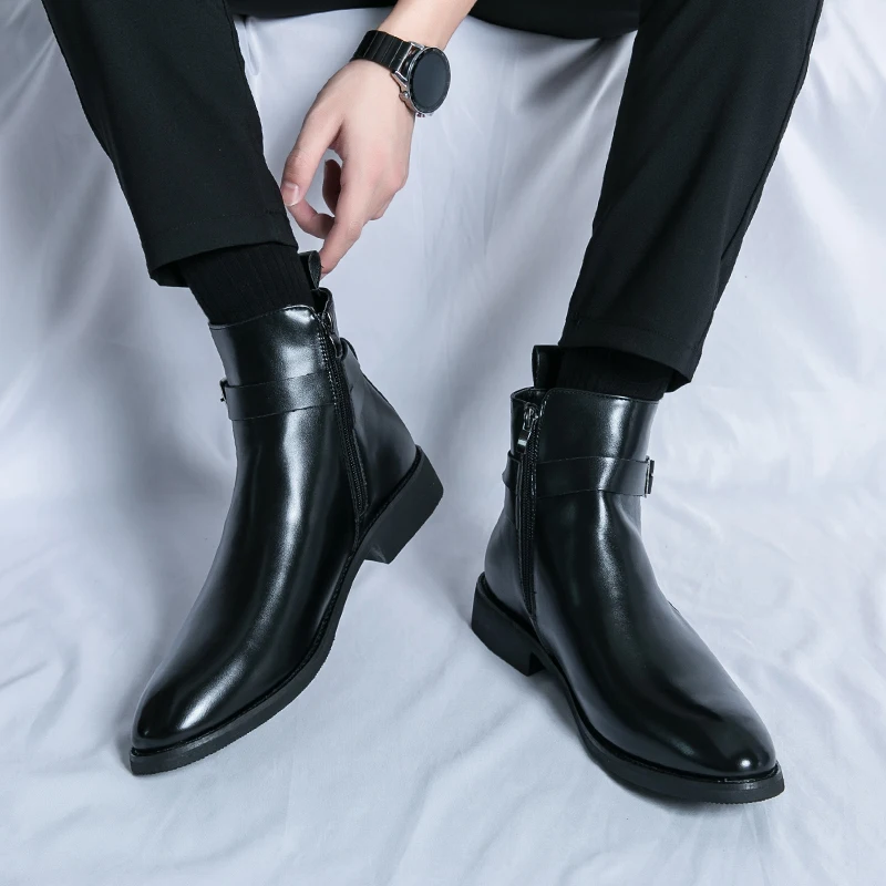 패션 디자이너 남성용 지적 가죽 부츠 영국 비즈니스 드 - Men Formal Wear With Boots 리뷰 및 가격