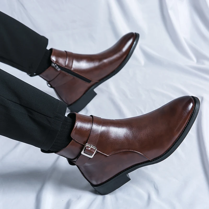 패션 디자이너 남성용 지적 가죽 부츠 영국 비즈니스 드 - Men Formal Wear With Boots 리뷰 및 가격
