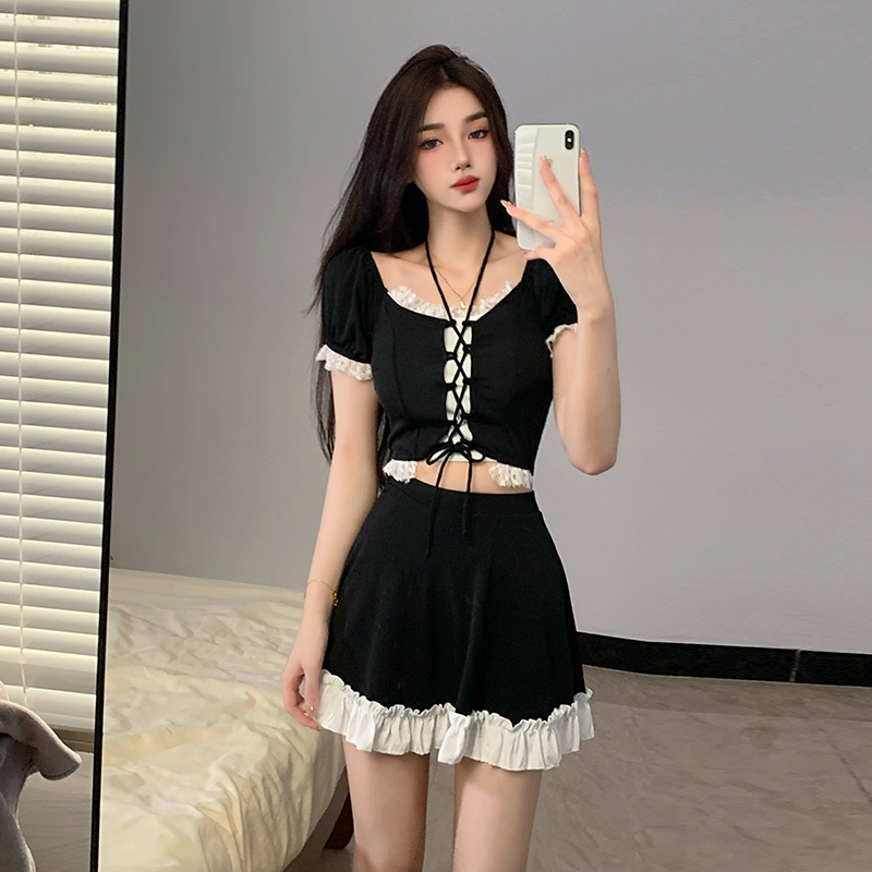 인스타그램 스타일 여성 투피스 스커트 수영복 온천 수영 - Slim Fit Suit Set 리뷰 및 가격