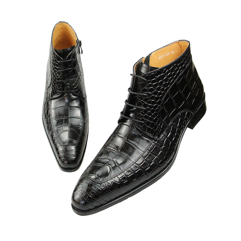 순수 소가죽 가죽 스킨 프린트 레이스업 앵클 부츠, 순 - Men Formal Wear With Boots 리뷰 및 가격