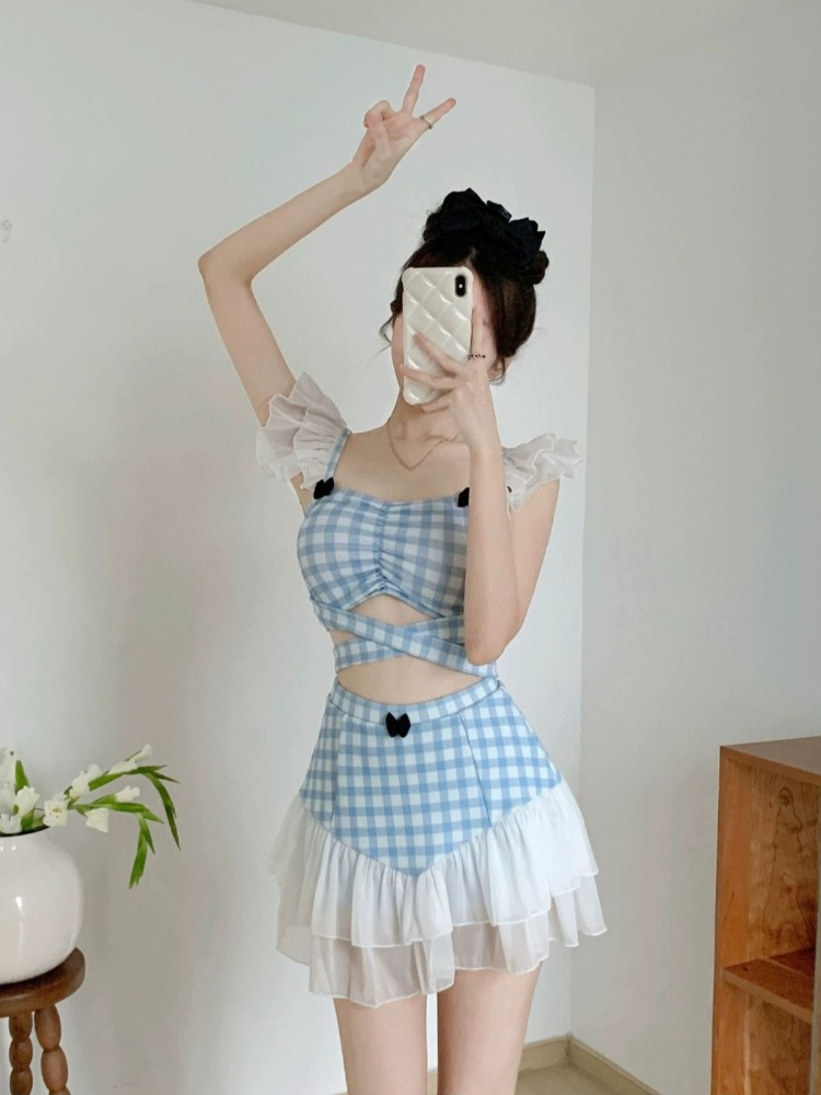 숙녀 슬리밍 홀터넥 수영복 귀여운 리본 매듭 레트로 하 - Slim Fit Suit Set 리뷰 및 가격