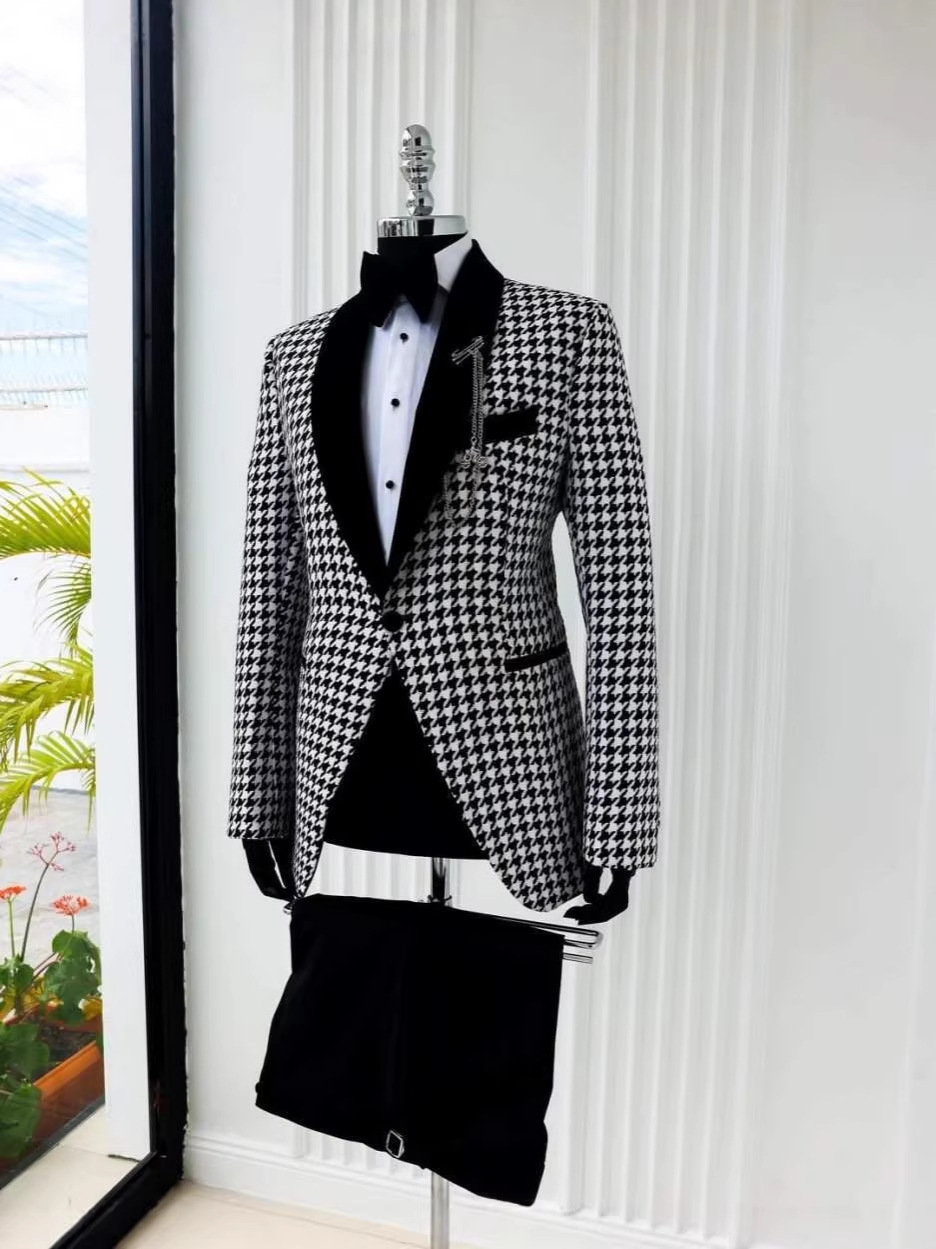 우아한 하운드투스 체크무늬 남성 맞춤 정장 2피스 블레 - Men Formal Wear Clothes 리뷰 및 가격