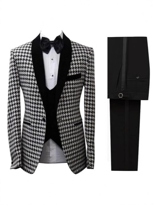우아한 하운드투스 체크무늬 남성 맞춤 정장 2피스 블레 - Men Formal Wear Clothes 리뷰 및 가격