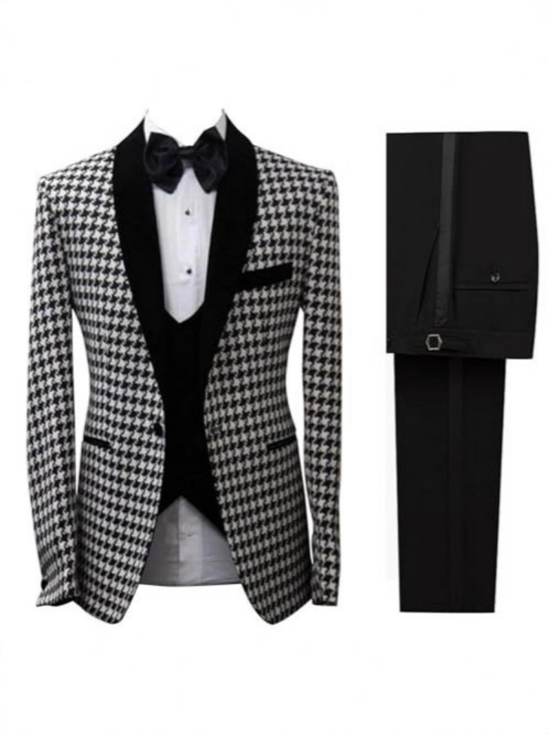 우아한 하운드투스 체크무늬 남성 맞춤 정장 2피스 블레 - Men Formal Wear Clothes 리뷰 및 가격