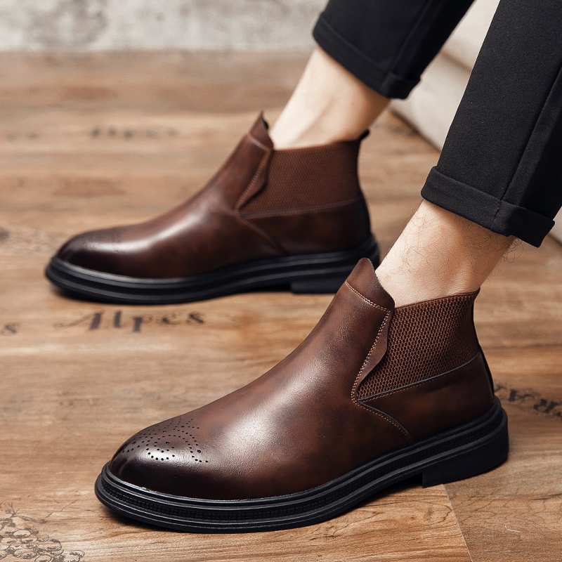 하이탑 가죽 신발은 남성용 브로그 레트로 영국 스타일  - Men Formal Wear With Boots 리뷰 및 가격